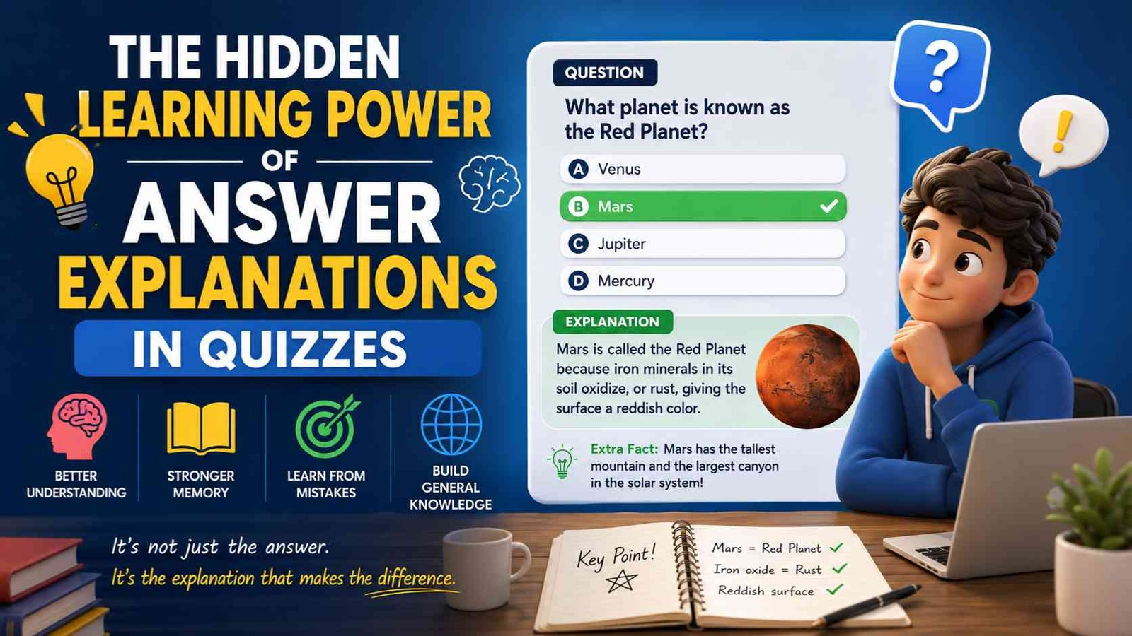 The Hidden Learning Power of Answer Explanations in Quizzes