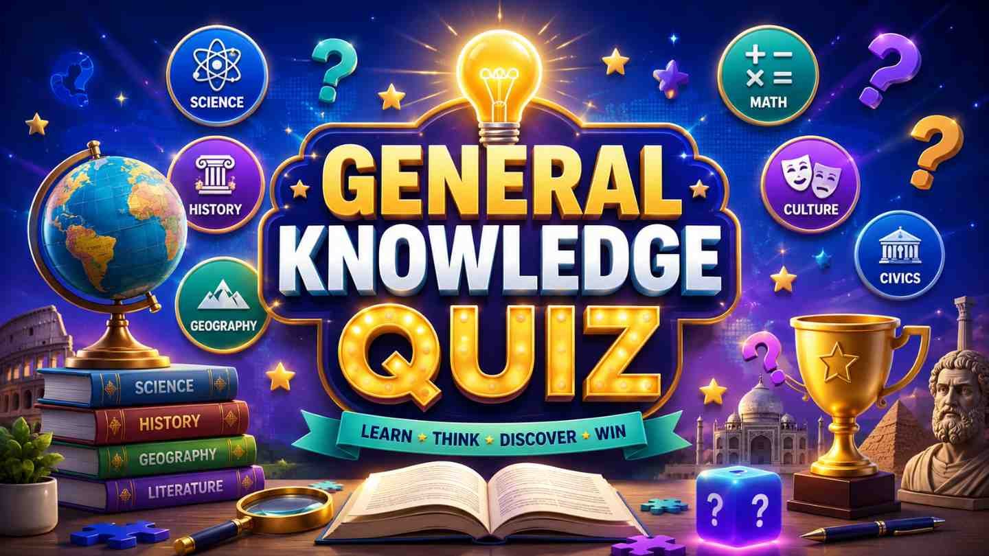 Online general knowledge quiz with colorful trivia cards and brain challenge