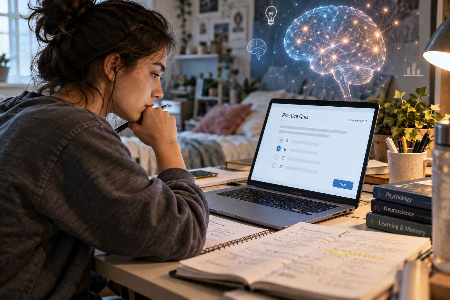 Taking a quiz improves learning and memory more than rereading notes